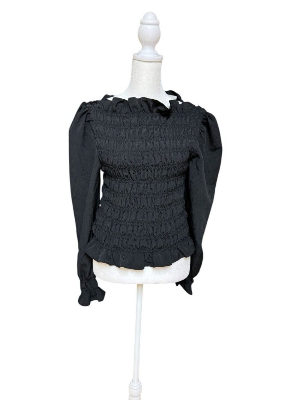 H&M Smocked Blouse Black Puff Sleeve Crop Top Womens Size S NWT